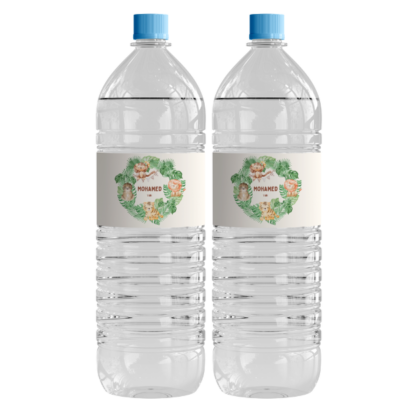 étiquettes bouteille d'eau 1,5L personnalisable thème anniversaire jungle aquarelle