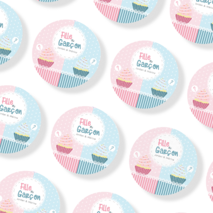étiquettes adhésives gender reveal personnalisable thème cupcake