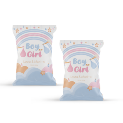 paquets de chips personnalisable pour gender reveal Cigogne