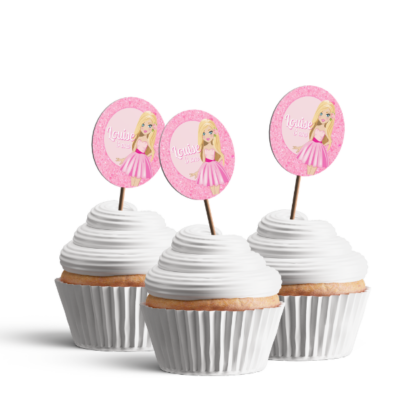 Toppers cupcake thème barbie paillette personnalisable