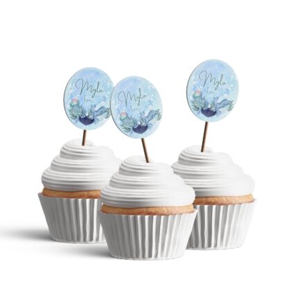 toppers cupcake étiquette rondes anniversaires océan aquarelle