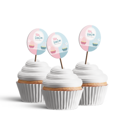 toppers pour cupcake thème gender reveal personnalisable cupcake