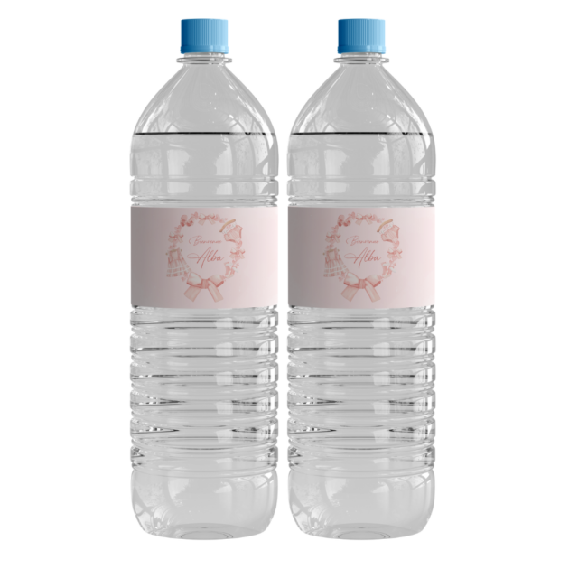 etiquette grande bouteille personnalisable thème baby shower layette rose