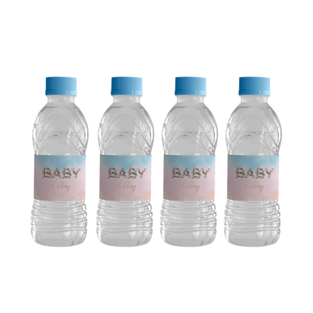 étiquette autocollante pour petite bouteille d'eau thème gender reveal baby nuage