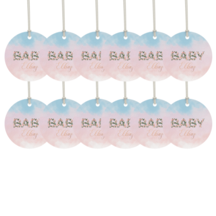 etiquettes cadeaux personnalisable gender reveal thème baby nuage