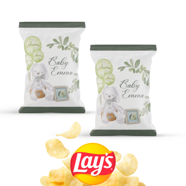 Chips personnalisable pour décoration baby shower Lapin vert