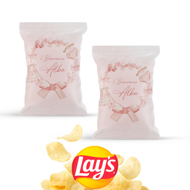 Chips personnalisable pour décoration baby shower layette rose