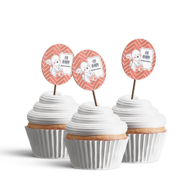 Toppers cupcake en papier personnalisable thème baby shower bunny oh baby