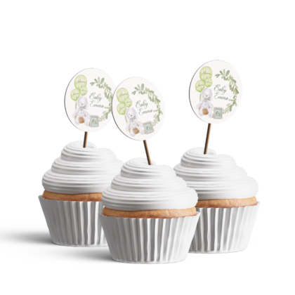 Toppers cupcake en papier personnalisable thème baby shower Lapin vert
