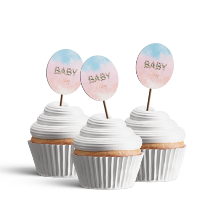 toppers pour cupcake thème gender reveal personnalisable baby nuage