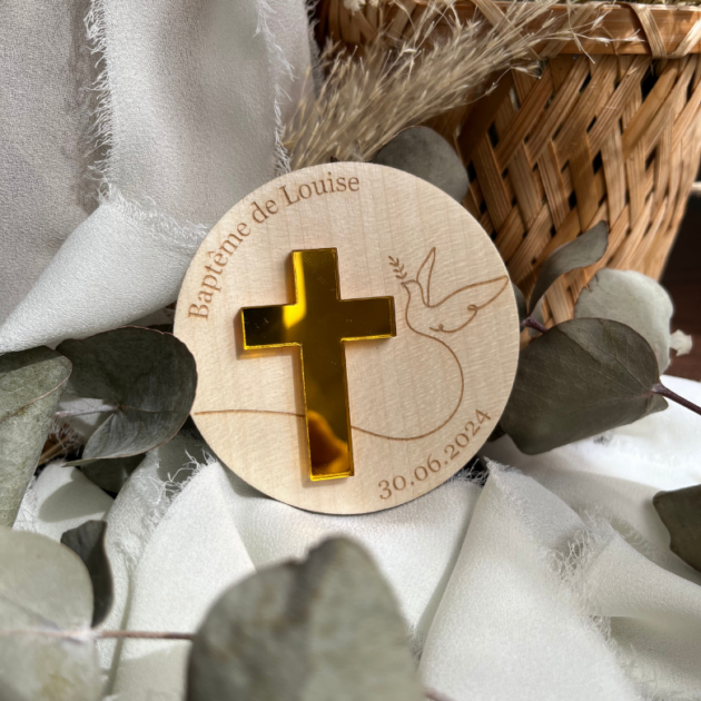 magnet faire-part pour baptêmes colombe de la paix personnalisable