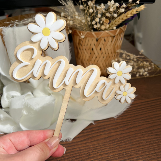 cake topper pour gâteau anniversaire fille marguerite thème fleur