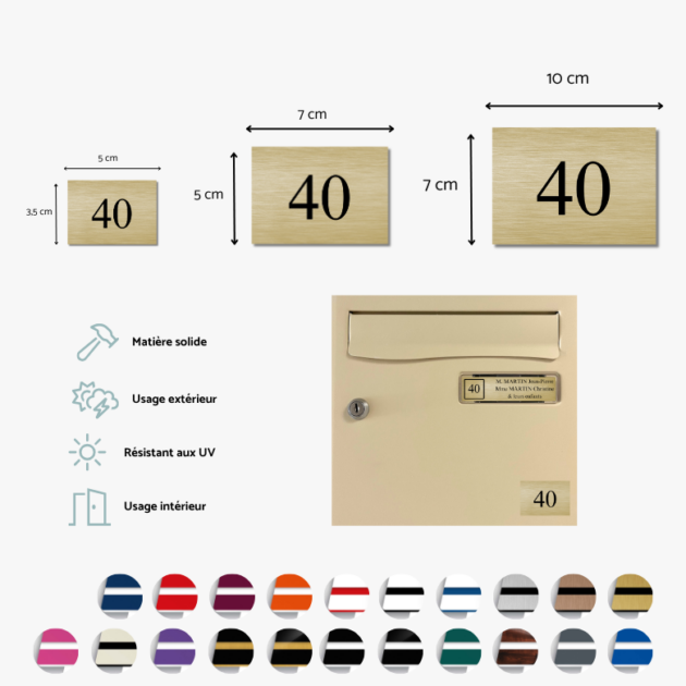 Numéro pour boite aux lettre avec diverses dimensions adhésive 3m or e tnoir